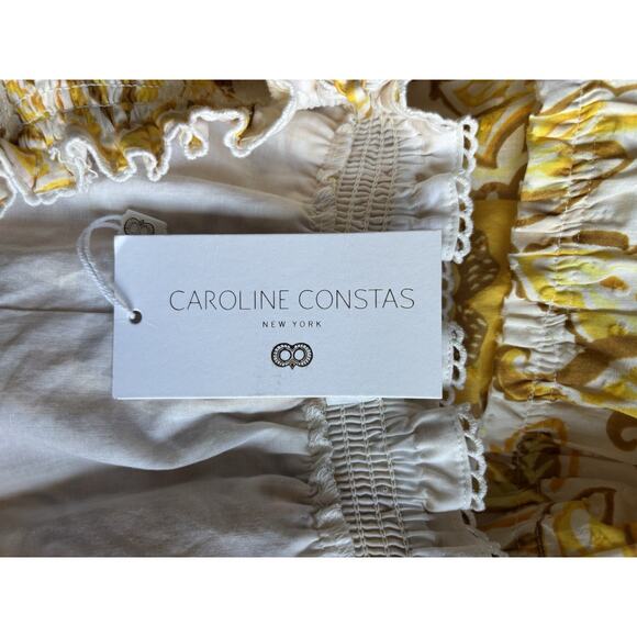 Caroline Costas Dress Large Yellow Floral Smoked Boho New Straps Aline - Picture 11 of 14